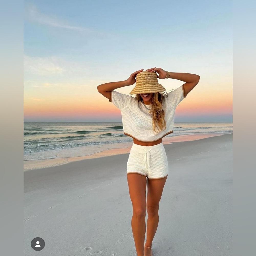 Women's Cream Crop Top and Short Set